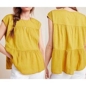 Anthropologie Yellow Short Sleeve Peplum Top